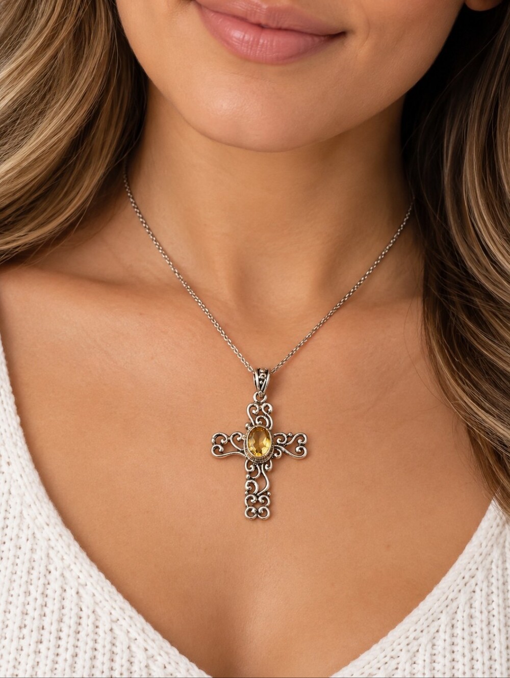 Citrine cross pendant